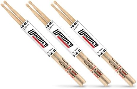Woodies 5A Long Drumsticks Barrel Tip – American Hickory Wood Drum Sticks for Drummers, Weight Matched, Roll Tested, Durable – 3 Pack Bundle