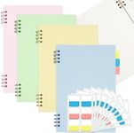 4 Pack A5 Grid Spiral Notebook with 60 Pcs Tabs, Aesthetic Graph Paper Notebooks for School Work, Hardcover Subject Notebook, Cute Journals for Women Writing Study Office, 80 Sheet