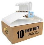 Quality White Hangers 10-Pack - Super Heavy Duty Plastic Clothes Hanger Multipack - Thick Strong Standard Closet Clothing Hangers with Hook for Scarves and Belts-17 Coat Hangers (White, 10)