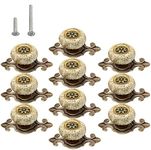 HUAMULAN 10 Pack Retro Ceramic Knobs,Vintage Dresser Kitchen Petal Cabinet Pulls Rustic Zinc Alloy Base Back Plate Kid Cupboard Wardrobe Drawer Door Handles
