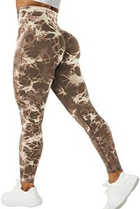 VOYJOY Tie Dye Seamless Leggings for Women High Waist Yoga Pants, Scrunch Butt Lifting Elastic Tights, #1 Mocha, Large