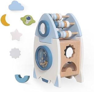 Educational Montessori Toy, Wooden Rocket Model Activity Cube for Kids or Toddlers Imaginative Play, Balance Stacking, Blocks Sorting, Shape Matching to Enhance Hand Motion Ability and Concentration