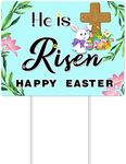 Uflashmi He is Risen Yard Sign with Stakes, Happy Easter Sign Yard Decorations, Outdoor Religious Easter Decor for Yard, 12.5”X9.4”