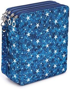 BTSKY Colored Pencil Case- 160 Slots Pencil Holder Pen Bag Large Capacity Pencil Organizer with Handle Strap Handy Colored Pencil Box with Printing Pattern Blue Star