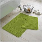 GC GAVENO CAVAILIA Bath Mat 2 Piece | Water Absorbent & Quick Drying Toilet Rugs with Non Slip Backing Machine Washable Mats Green | (50x80cm,50x40cm)