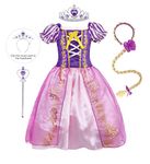 AmzBarley Princess Dressing up for Girls Short Sleeve Fancy Party Costume Dress Kids Child Birthday Cosplay Outfits, Purple+008, 5-6 Years