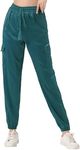 Allegra K Women's Drawstring Elastic High Rise Silky Satin Cargo Pants Blue-Green XL