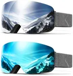 QALLY Ski Goggles for Men Women Snow Goggles Anti fog Snowboard Goggles with 100% UV Protection, Black Frame Silver Lens/Black Frame Ice Blue Lens