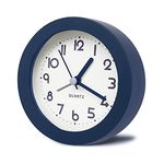 HIQU and HIST Children's Analogue Alarm Clock, No Ticking with Light, Boys and Girls, Small Desk, Bedroom, Bedside Table Clock, Matte Texture, Battery Operated, Travel Alarm Clock (Blue)