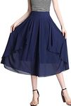 Flygo Womens High Waisted Swing Chiffon Wide Leg Capris Palazzo Pants (Small, Navy)