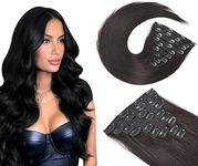 Fully 10 Pcs Real Human Hair Extension for Women and Girls (Free Comb and 4 Clips) (100 Gram, 16 Inch, Black)