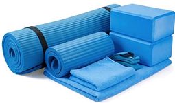 BalanceFrom 7-Pc Yoga Set, Includes Yoga Mat w/Carrying Strap, 2 Blocks, Yoga Mat Towel, Yoga Hand Towel, Yoga Strap & Yoga Knee Pad, Blue