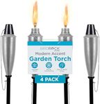 BIRDROCK HOME Outdoor Torches - Durable Construction, Modern Design, Weather Resistant, Citronella Oil Compatible, Ideal for Backyards, Patios, Pathways - Garden Silver, 4 Pack