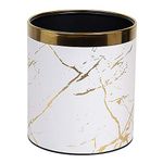 QLHIBLY Leather Trash bin Waste Paper bin,10 Liters Rubbish Bin Metal Waste Bin for Bathroom Bedroom Kitchen Office Hotel(White Gold Marble)