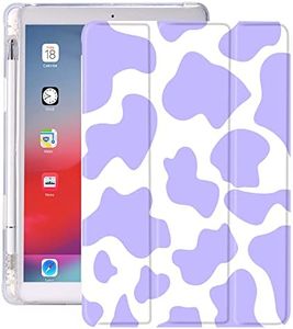 Idocolors Pad Case Purple Cow Printed White Case for iPad Mini 5 Cute Abstract Girly Anti-Scratch Shockproof with Pencil Holder Smart Trifold Stand Case(Model Number: A2133 A2124 A2126 A2125)