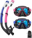 DIPUKI Snorkeling Gear for Adults Snorkel mask Set Scuba Diving mask Dry Snorkel Swimming Glasses Swim Dive mask Nose Cover Youth Diving (Blue+Pink（2 Pack）)