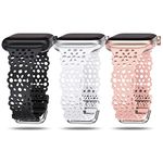 TOYOUTHS 3-Pack Compatible with Apple Watch Band Women 38/40/41/42mm Soft Silicone Fancy Lace Floral Cutout Breathable Waterproof Strap iWatch Series SE 10 9 8 7 6 5 4 3 2 1, Black/White/Pink Sand