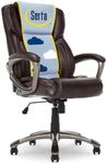 Serta Garret Executive Office Chair, Ergonomic Mid-Back with Lumbar Support, Semi-Plush Cushion and Body Pillows, Padded Armrests, Swivel Base, Bonded Leather, High, Brown