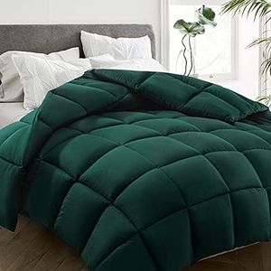 HYLEORY All Season Queen Size Bed Comforter - Cooling Goose Down Alternative Quilted Duvet Insert with Corner Tabs - Winter Warm - Machine Washable - Emerald Green