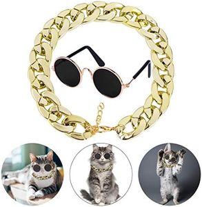 Legendog , 2pcs Fashion Cool Pet Sunglasses Adjustable Pet gold chain Set for Cats and Small Dogs