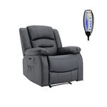 COZYBRITE Recliner Chair Electric Reclining Armchair with Massage Heating Rocking Side Pockets PU Leather - 8198 Electric (Black)