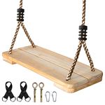 EXTFANS Wood Tree Swing Seat, Wooden Swing Set for Children Adult Kids, 15.7 * 6.3 * 0.63 Inch, Adjustable Rope Swings for Yard Indoor Outdoor Backyard Garden Playground