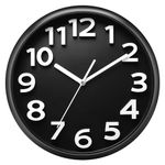 Plumeet 13'' Wall Clock, Battery Operated Wall Clocks Silent Non-Ticking Quartz, Modern Style Suitable for Bedroom Living Room Office Decor - 3D Numbers Display Easy to Read, Black