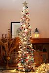 HMASYO 5 FT Pop Up Christmas Tree with Timer Lights, Sliver Colored Tinsel Christmas Tree, Collapsible Artificial Pencil Christmas Tree for Indoor Home Apartment Porch Holiday Party Decorations