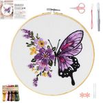 Yixhua Butterfly Embroidery Kit for Beginners,Cross Stitch Kit Adult with Pattern Starter Hand Embroidery with Instructions Arts and Crafts for Adult Learn to Embroider DIY Kits-A