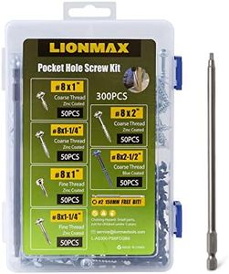 LIONMAX Pocket Hole Screws Assortment 6 Size, 300PCS Pocket Hole Screws Kit, Coarse Thread, Fine Thread, Zinc Plated, Blue Coated, 150MM Square Drive Bit Included