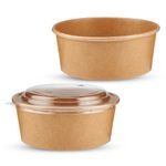 CHEF ROYALE 20x 750ml Kraft Salad Paper Bowls with Lids - Takeaway Bowls for Hot/Cold Food - Leakproof Soup Containers - Carboard Packaging Bowls