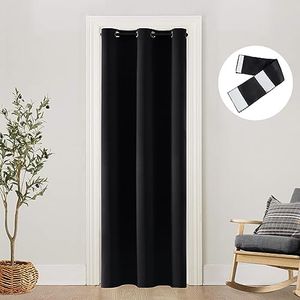 SHINELAND Closet Curtains for Bedroom Door/Narrow Window/Doorway,80 Inch Length,Privacy Heat Blocking Thermal Insulated Energy Efficient Curtain for 24"/28"/30"/32" Doors,Black