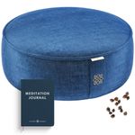 Mindful & Modern Velvet Meditation Cushion | Luxe Zafu Yoga Floor Pillow Seat | Posture Support | Buckwheat Hull Filled | Large Round Cushion with Removable Washable Cover + Carry Handle | Color Blue