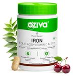 OZiva Iron Supplement with Folic Acid, Vitamin C & B12 | Supports hemoglobin, energy & immunity | For Men & Women - 60 Tablets