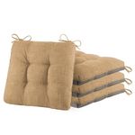 ELFJOY Kitchen Chair Cushions Set of 4 Textured Chair Cushions for Dining Chairs Non Slip Chair Pads with Ties for Kitchen Chairs Office Chair 18×18×3 Inch Khaki