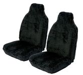 Carseatcover-UK Front Pair of Faux Fur Furry PLAIN BLACK Car Seat Covers - Universal Fit - Suitable for Cars, Vans, MPV's SUV's