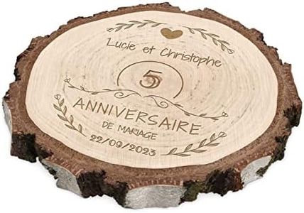 Maverton Rondin de Bois Personnalisable - Tranche de Bois Naturel avec Gravure pour Couple - Cadeau Couple Idéal - anniversaire de mariage - Noce de Bois - decoration en bois - Cadeau Mariage - jubilé
