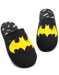 DC Comics Batman Slippers for Men | Adults Dark Knight Yellow Logo Black House Shoes | Superhero Merchandise for Him 9-10 UK