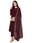 FIORRA Women's Maroon Poly Crepe Straight Kurta with Pant and Dupatta SET0058-L