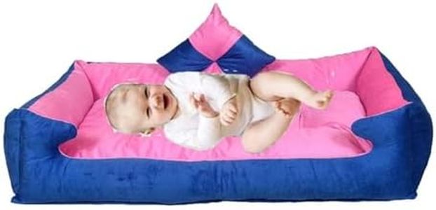 slatters be royal store Reliance Fiber Filled Reversible Baby Sleeping Sofa Velvet Bed Mattresses Bedding with Pillow for New Born 0 to 3.5 Years Babies (100 X 70 X 20 CM 1 to 2 Years, Blue Pink)
