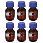 PATIKIL 6 Pack Reagent Media Storage Bottles, 50ml Borosilicate Glass Graduated Round Bottles with GL32 Blue Screw Cap for Lab Water Reagent Liquids, Amber