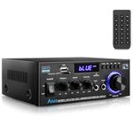 AK45 Audio Amplifier Bluetooth 5.0 HiFi Stereo Amplifier Max 400W 2.0 Channel Audio Power Amplifier Mini AMP Stereo Receiver 12V 5A Power Supply with Remote Control,FM Radio MIC,USB, SD Slot, RCA