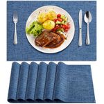 BIPASION Placemats, Cloth Placemats for Dining Table Set of 6, Washable Table Place Mats, Farmhouse Kitchen Table Mats for Indoors & Outdoors, Easy to Clean, Blue