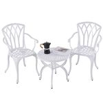 Jardin DE CENTENNAIL 3-Piece Outdoor Bistro Set Cast Aluminum Rust-Resistant Patio Furniture Armchairs Design (White)