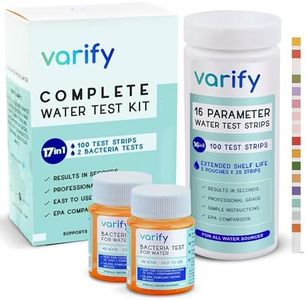 Varify Complete Drinking Water Test Kit - 100 Strips + 2 Bacteria Tester Kits - Well, Tap, Home, City Water Testing Strip for Lead, Alkaline, Chlorine, Hardness, Iron, Fluoride, Copper & More