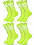 Breathffy 4 Pairs Glow in Dark Socks Cycling Socks High Reflective Running Socks Night Safety Socks Compression Athletic Moisture Cycling Socks for Men Women Running Gear for Riding Hiking, Yellow