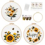 Lukinbox Embroidery Kits for Beginners Adults, 3 Sets Embroidery Starter Kit Include 3 Stamped Embroidery Clothes with Floral and Bee Pattern, 1 Embroidery Hoop, Threads, Needles