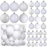 Prextex White Christmas Ornaments Balls - 36 pcs White Christmas Ornaments Decorations - Shatterproof Xmas Tree Ornaments with Hanging Loops for Holiday, Wreath, Party Decor (6 Styles, 3 Sizes)