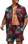 COOFANDY Men's Hawaiian Set Casual Floral Print Shirt Summer Shirt and Shorts