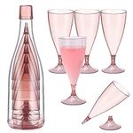 Niceshop foldable plastic champagne wine glasses set of 5, reusable, foldable wine glasses with storage bottles, easy to carry, suitable for outdoor, camping, and travel, each 6.5 ounce pink.